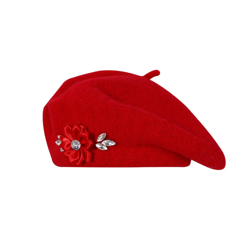Beret French Wool - Soft Wool Knitted Beret Hat Floral