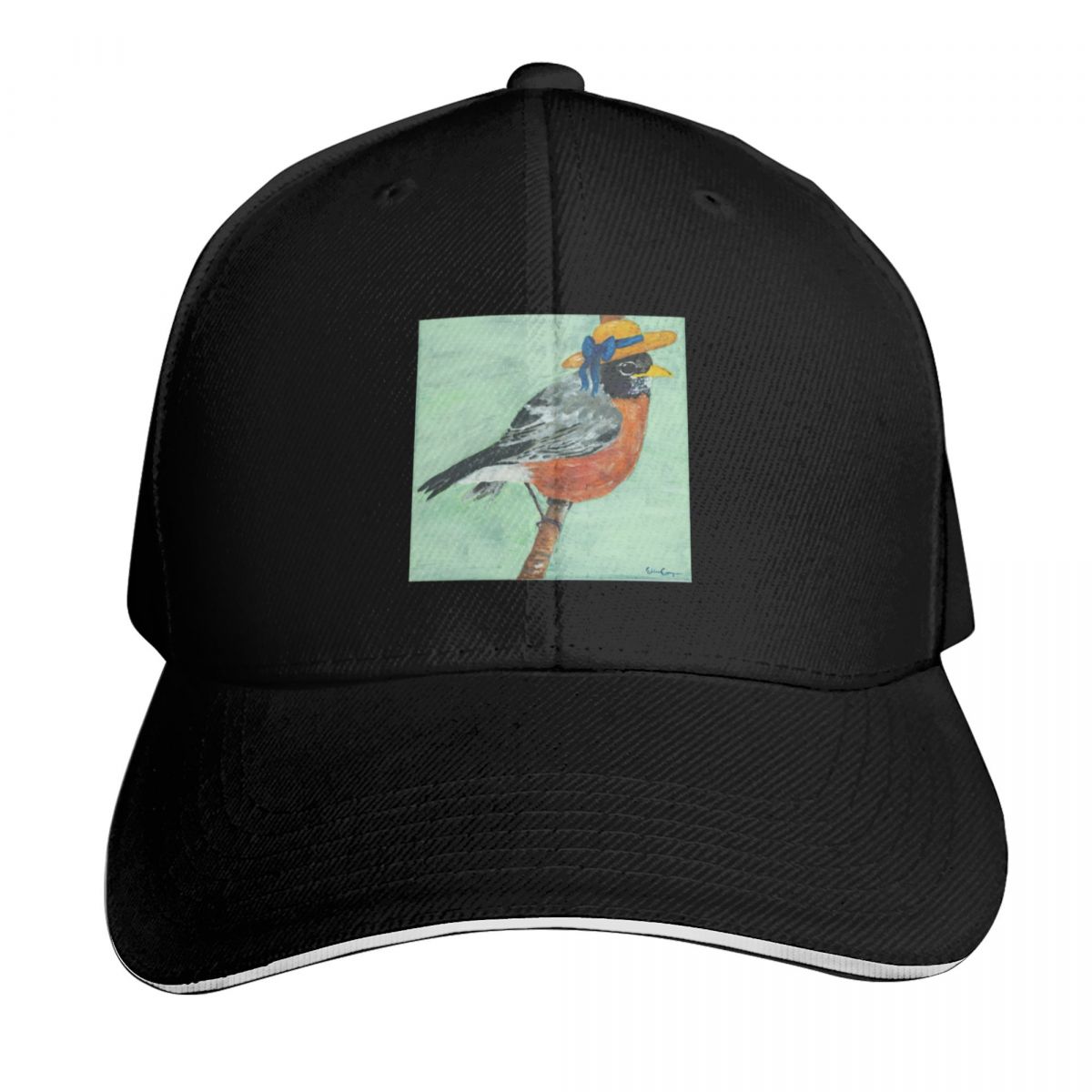 Baseball Cap Structured - Birds with Hats: Garden Party Robin