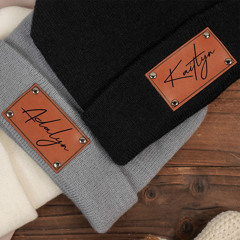 Custom Name Leather Label Knit - огляд і ціна Beanie Cuffed Knit